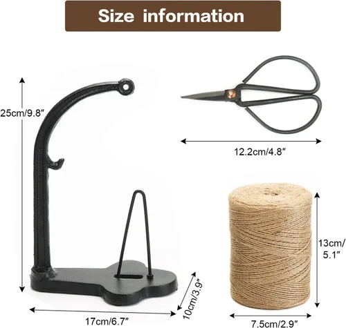 Vista 6 de Sungmor Juego de Soporte para Cordel de Jardín de Hierro Fundido - Juego de Cuerda de Yute Natural de 1300 pies y Estante para Cuerda y Tijeras