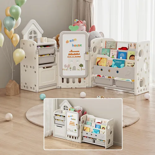 Vista 8 de DEYGIA Organizador plegable de almacenamiento de juguetes para niños con 10 contenedores extraíbles y estantería de 3 niveles, organizador