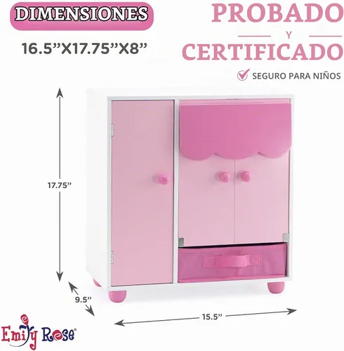 Vista 4 de Emily Rose - Juego de cama y armario para muñecas de 18 pulgadas con perchas y almacenamiento