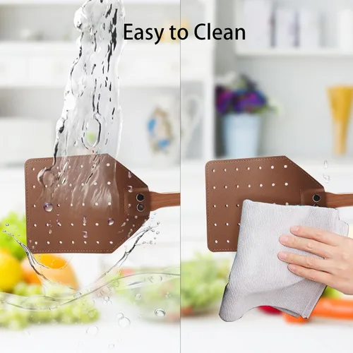 Vista 5 de DEBETOOL Juego de matamoscas – Paquete de 2 matamoscas de cuero de madera con cuerda para colgar, matamoscas resistente para interiores y exteriores
