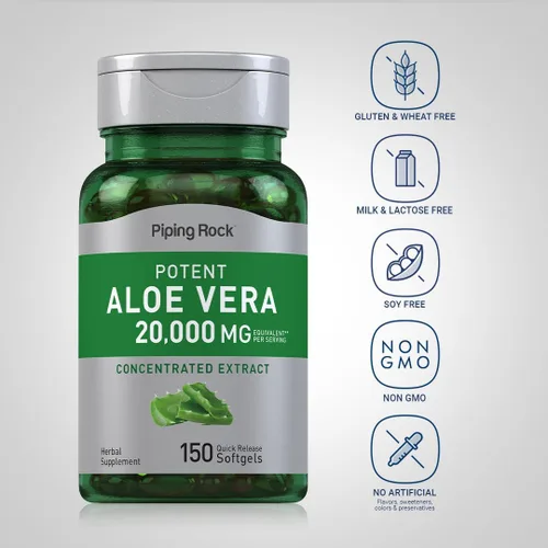 Vista 3 de Piping Rock Suplemento de aloe vera 150 cápsulas blandas Extracto de hierbas concentrado Fórmula sin OMG y sin gluten