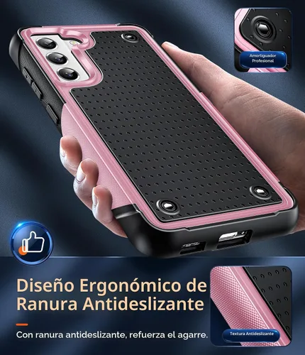 Vista 3 de LeYi Funda para Samsung Galaxy S21 FE-Case: con protector de pantalla Galss Negro Rosa
