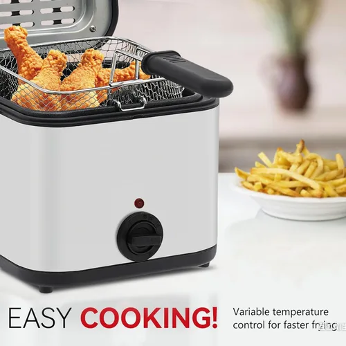 Vista 7 de Freidora eléctrica de acero inoxidable de 2.5L/2.64 cuartos de galón con cesta extraíble y ventana de visión, control de temperatura, piezas aptas