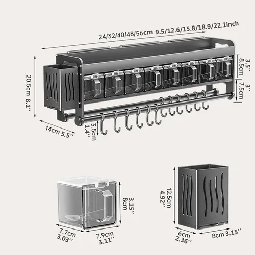 Vista 2 de Cuchillo colgante de pared para montaje en pared, taza de condimentos, estante de cuchillos que ahorra espacio con ganchos, organizador de cocina