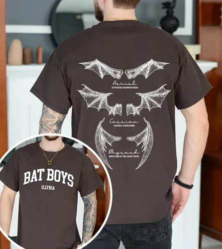 Vista 6 de Camisa de murciélago para niños, camisa Illyrians of the Night Court, Acotar A Court of Thorns and Roses 2 caras