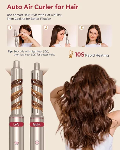 Vista 3 de UKLISS - Estilizador de cabello de aire caliente 6 en 1 con secador de pelo de alta velocidad de 110,000 rpm, cepillo de secado automático redondo