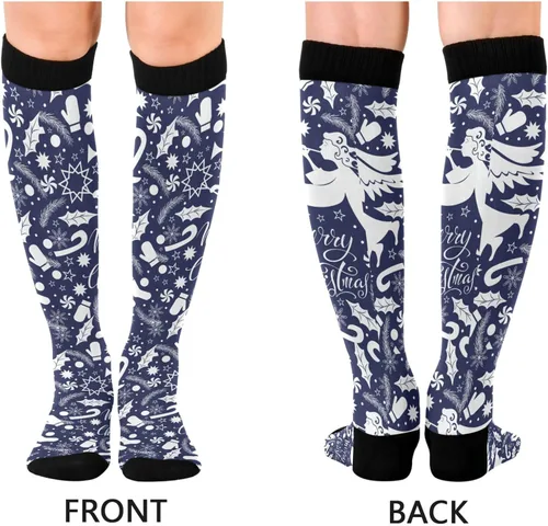 Vista 2 de KOPIRIT Merry Christmas Angel Compression Socks for Women Men Compression Stockings Circulation Support Socks Long Winter Boot Sock for Flights Gym