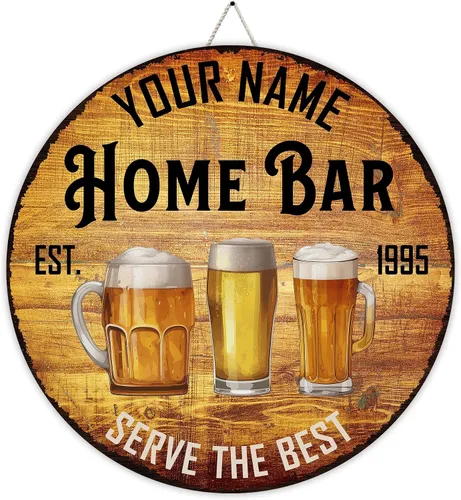 Vista 17 de Placa de pared personalizada con letrero de madera con texto en inglés "Welcome To Our Bar" (NO REAL CARVED), decoración de barra de sótano, sala