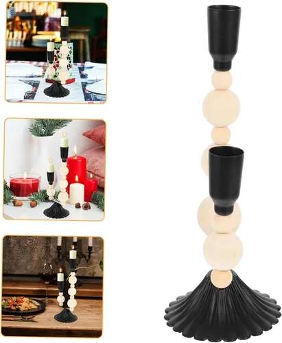 Vista 9 de PRETYZOOM Portavelas resistentes con cuentas de hierro y madera, perfectos para centros de mesa estilo vintage