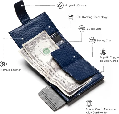 Vista 2 de VULKIT Cartera de tarjeta RFID para hombres, cartera delgada y compacta para hombre, cartera de cuero con bloqueo RFID, cartera de tarjetas