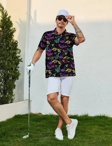 Vista 5 de Camisas de golf divertidas para hombre, camisas polo hawaianas de los años 80, camisas polo divertidas hawaianas para playa, verano, golf