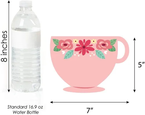 Vista 5 de Big Dot of Happiness Floral Let's Par-Tea - Decoraciones para tazas de té, artículos esenciales para fiestas de té en jardín, juego de 20