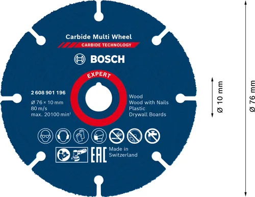 Vista 3 de Bosch Profesional 1x Expert Carburo Multi Disco de corte de rueda (para madera dura, Ø 2.992 in, accesorios Mini amoladora angular)