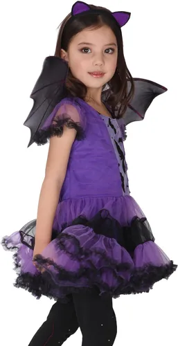Vista 6 de Disfraz de murciélago para niñas, disfraz de tutú de bruja, disfraz de cosplay con escoba de bruja desmontable