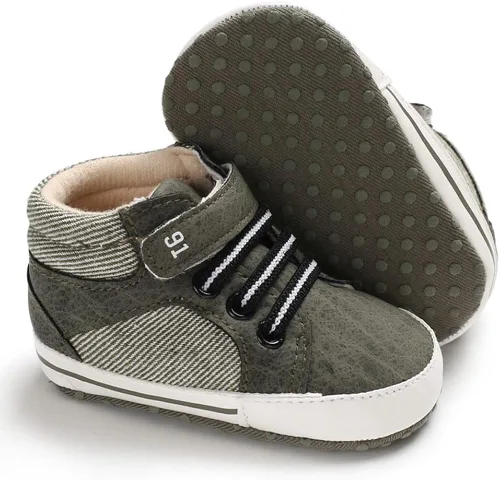 Vista 2 de Sekantrol Zapatos de cuna para recién nacidos, para niños y niñas, suela de goma suave, zapatos para bebés, zapatos deportivos de moda de caña alta