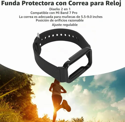 Vista 3 de Correa de reloj de silicona 2 en 1 con funda protectora para Mi Band 7 Pro, ajuste ajustable, material suave y agradable a la piel, fácil