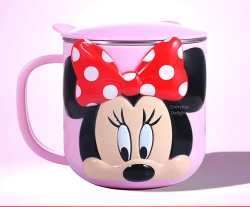 Vista 4 de Disney 3D Minnie Pink - Vaso aislado de acero inoxidable duradero con tapa, 8.5 fl oz