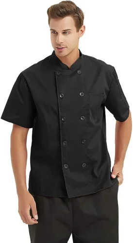 Vista 3 de TOPTIE Chaqueta de chef de manga corta con estampado de transferencia de calor, uniforme personalizado