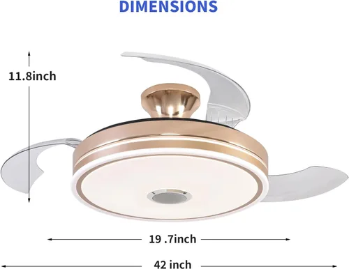 Vista 3 de Ventilador de techo retráctil, 42 pulgadas modernas luces de ventilador de techo LED de perfil bajo Ventiladores de techo, para dormitorio