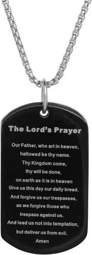 Vista 3 de Metro Jewelry Lord's Prayer - Collar con colgante de cruz tallada para hombre en acero inoxidable con chapado en iones negros en una cadena de caja