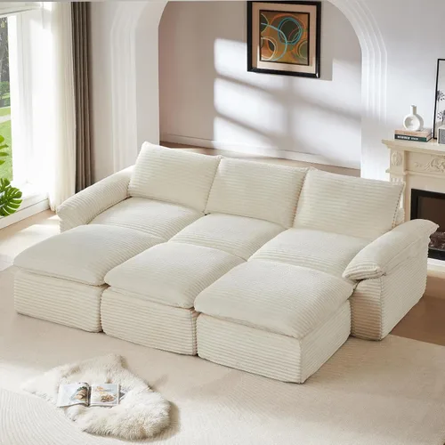 Vista 9 de Sofás modulares de 113.03 pulgadas para sala de estar, sofá modular moderno con sofás en forma de L, sofá tapizado de pana sin hueso, asiento Negro