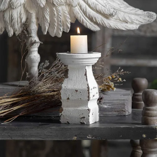 Vista 2 de Portavelas blanco envejecido para centros de mesa, portavelas rústico para velas de pilar, soporte de vela de madera de granja Shabby Chic