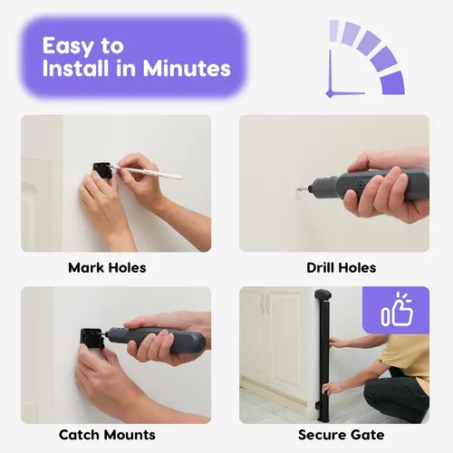 Vista 2 de Puerta retráctil para bebé, puerta de bebé para escaleras con bloqueo automático, puertas para perros para seguridad en puertas, se extiende hasta
