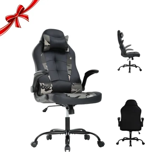 Vista 10 de Silla de juegos grande y alta, silla ergonómica de escritorio para computadora, cómoda silla de oficina ajustable de altura ajustable con soporte
