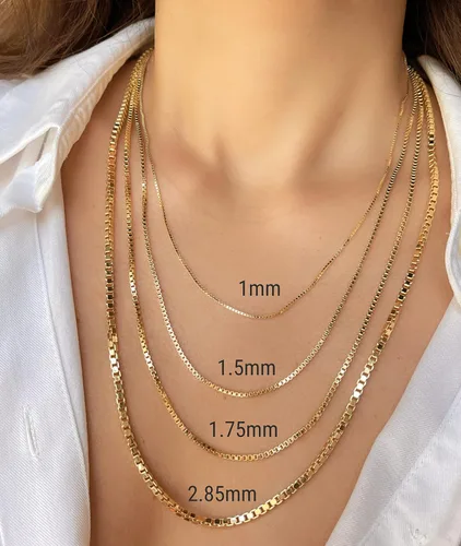 Vista 2 de Cadena de oro real de 14 quilates y 10 quilates 0.039 in, 0.059 in, 0.069 in, 0.112 in, collar de eslabones de oro de corte de diamante