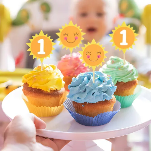 Vista 2 de Decoración para cupcakes de primer cumpleaños, decoración de pastel de sol, alimentos y frutas, para baby shower, decoraciones de cumpleaños