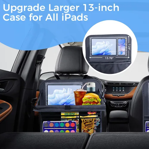 Vista 7 de Organizador de coche para asiento trasero (paquete de 2), 9 bolsillos de almacenamiento, organizador de automóvil con soporte para tableta