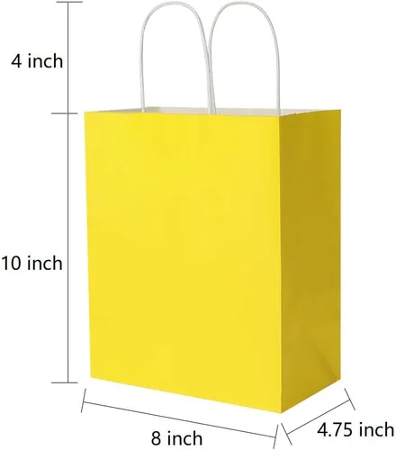 Vista 5 de Oikss Cada paquete de 50 bolsas de regalo de papel kraft medianas azul y amarillo con asas a granel
