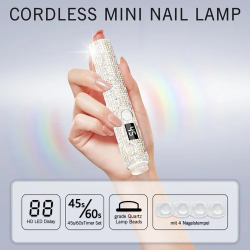 Vista 3 de Luz UV de mano para uñas de gel, mini luz UV con purpurina, lámpara de uñas portátil inalámbrica para secado rápido, lámpara LED recargable