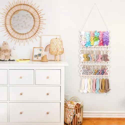 Vista 7 de POVETIRE Soporte para diadema organizador de lazos para el pelo de niñas, colgador de lazo para bebé, accesorios para el cabello, organizador