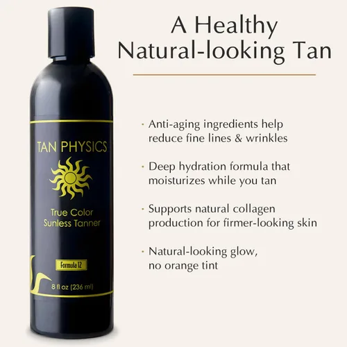 Vista 3 de Tan Physics True Color Sunless Tanner, 8 onzas líquidas (paquete de 3) con guante de bronceado, autobronceador, loción bronceadora sin sol