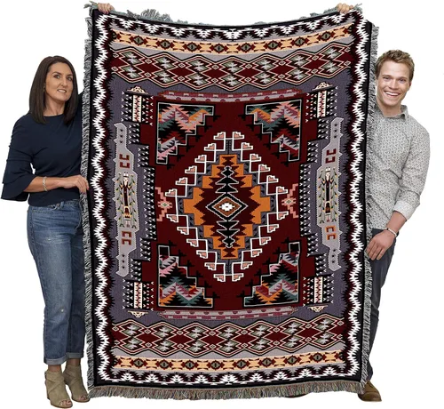 Vista 17 de Pure Country Weavers Manta Butte Clay - Inspirada en los nativos americanos del suroeste - Tapiz manta de regalo tejido de algodón - Fabricado