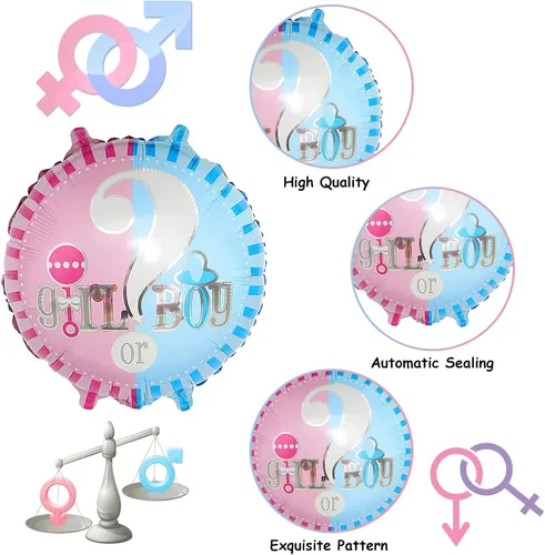 Vista 4 de Decoraciones de revelación de género, kit de arco de guirnalda de globos azul pastel y rosa con texto en inglés "What do You Think", globos de papel