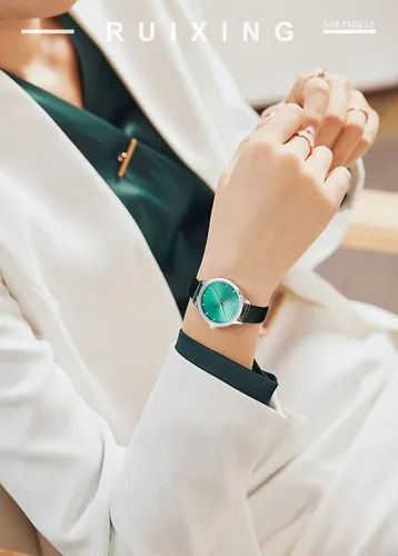 Vista 5 de SK - Reloj de pulsera para mujer, correa de piel, de cuarzo, reloj de lujo japonés de cuarzo.