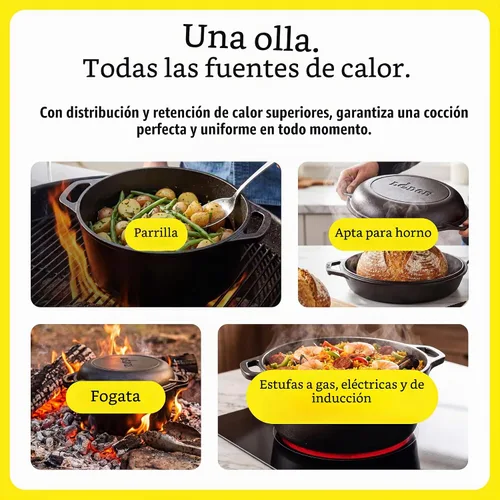 Vista 4 de Lodge Horno holandés pretratado con asas de bucle y cubierta de hierro fundido, 7 cuartos de galón, color negro