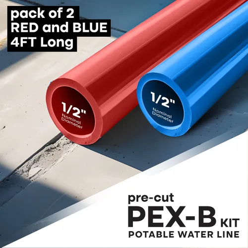 Vista 2 de SUPPLYGIANT Barra de tubo PEX-B de 1/2" x 4 pies, paquete de tubos Pex rojos y azules para tubería de agua potable, plomería de agua caliente