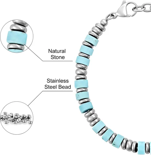 Vista 5 de SIUMAL Pulsera para hombre, pulseras bohemias de acero inoxidable para hombres, pulseras de cuentas, regalos de joyería para marido, padre, amigos