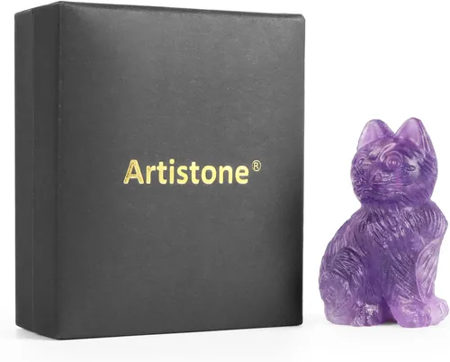 Vista 7 de Artistone Estatua de gato de cristal de amatista de 2 pulgadas, diseño de gatito sentado a mano, tallada a mano, escultura de cristal curativo