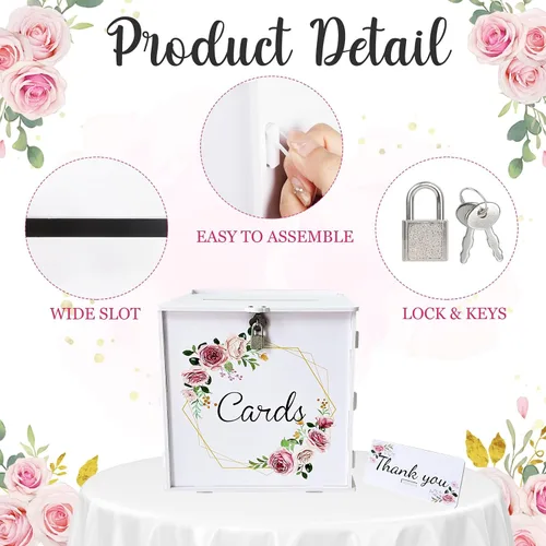 Vista 3 de OurWarm Caja de tarjetas de boda blanca de PVC con cerradura, caja de tarjeta de regalo para recepción de boda, caja de sobres de dinero de boda