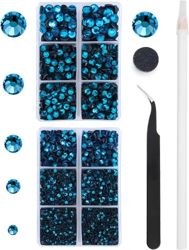 Vista 11 de 6796PCS Diamantes de Imitación Termoadhesivos de Aguamarina Piedras de Cristal de Vidrio para Tela Ropa Camisas Brillantes Parte Trasera Plana