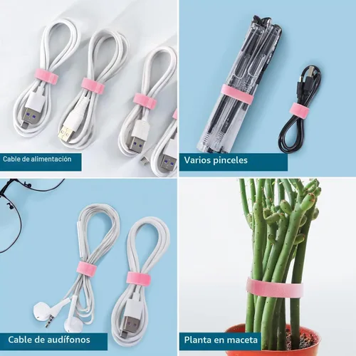 Vista 3 de YOVXLO 50 piezas bridas reutilizables de 6 pulgadas, lazos de sujeción ajustables, paño de microfibra para gestión de cables de conexión de Rosa