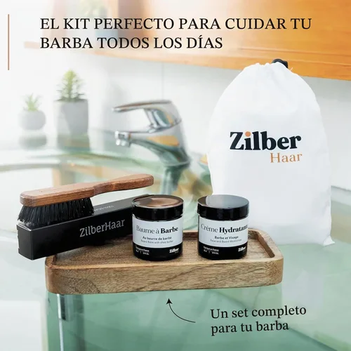 Vista 2 de ZilberHaar - Kit de cuidado de barba para hombres - 1 cepillo regular para barba + 1 bálsamo para barba + 1 crema hidratante + 1 babero para barba