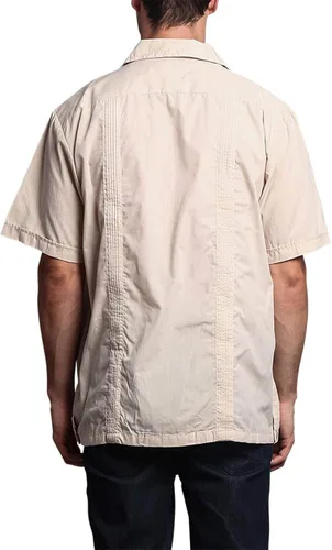 Vista 2 de G-style EE. UU. Remera playera mangas cortas de guayabera cubana para hombres, Beige