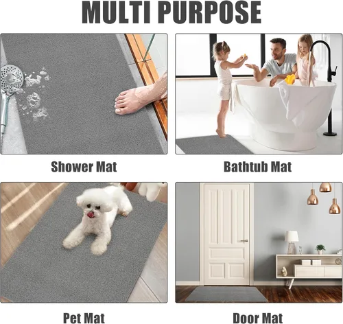 Vista 7 de HOMBYS 47 x 32 Alfombrilla extra grande para cabina de ducha y bañera, alfombrilla antideslizante para baño, alfombrillas de loofah de PVC para Gris