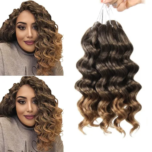 Vista 11 de Pelo de onda marina con trenzas de ganchillo, 6 pulgadas, 8 paquetes, trenzas rizadas suaves y profundas, extensiones de pelo sintético ondulado