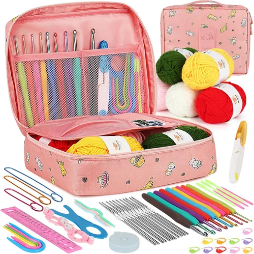 Vista 7 de Aeelike Kit de ganchillo con bolsa para viajes, kit fácil de aprender a ganchillo para principiantes de todas las edades, el kit de inicio